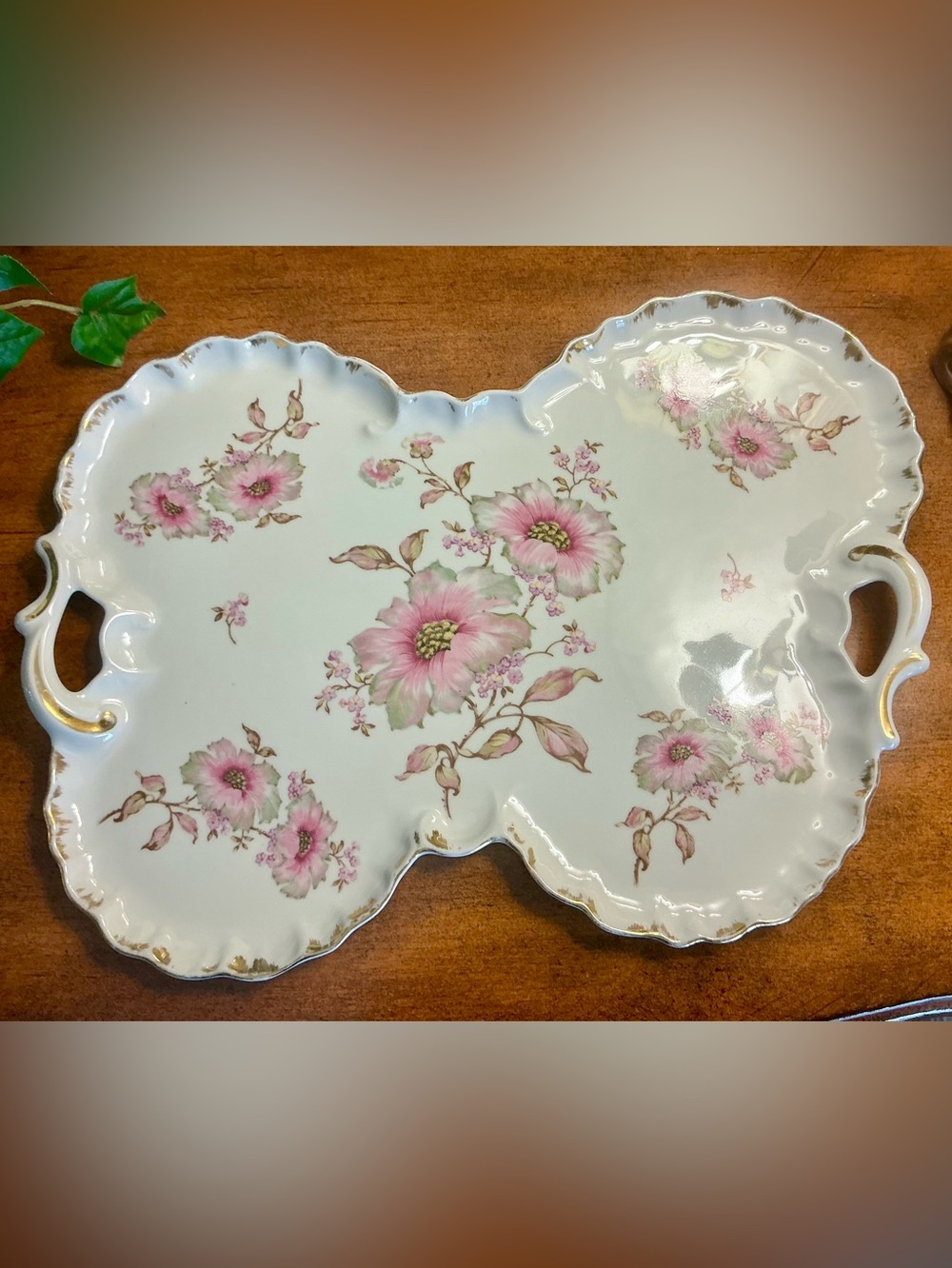 Vintage Mitterteich Bavaria Germany Porcelain Handled Serving Tray Platter 15”L